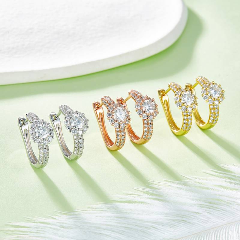 三排对半太阳花耳环S925银Moissanite厘石D级1.996ct